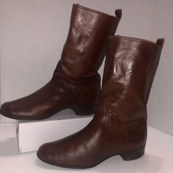 Handmade Men's Brown Leather Boots Size 6 low Round Toe heel - Picture 5 of 12